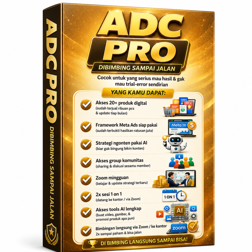 ADC Pro program affiliate digital untuk pemula yang ingin belajar jualan produk digital dengan video tutorial dan marketing kit.