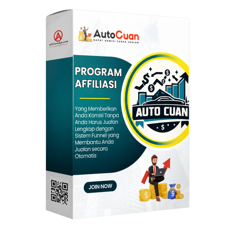Hero image review AutoCuan berupa box program afiliasi dengan sistem funnel otomatis