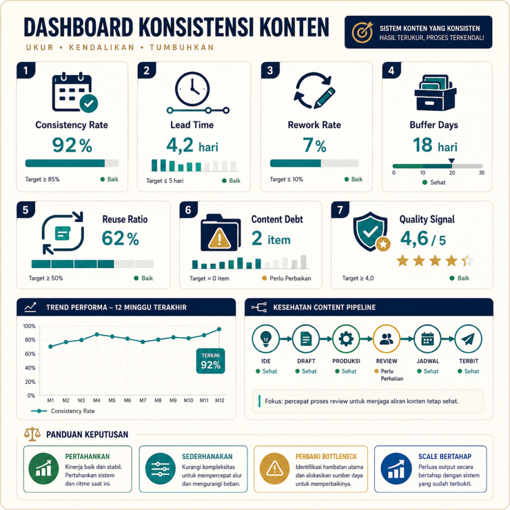 Dashboard metrik untuk mengevaluasi sistem konten yang konsisten