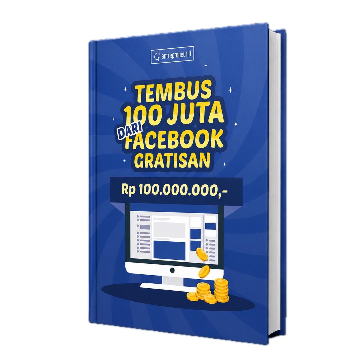 Ebook gratis tembus 100 juta dari FB gratisan dalam tampilan mockup buku biru
