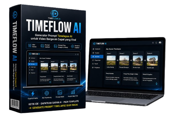 Hero image review TimeFlow AI untuk menyusun frame dan prompt video timelapse