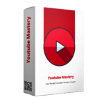 Box produk YouTube Mastery dengan ikon tombol play merah dan teks panduan menjadi YouTuber pemula hingga expert